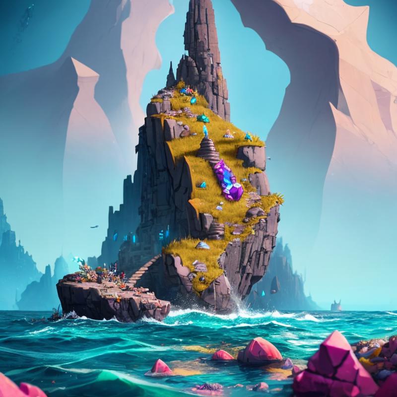 04258-3482942546-a rock spire in the ocean shaped like gem stones with stones embedded water reflecting on the     (512PaintStyle1_0.5).png